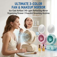 Ventilateur de bureau rechargeable pliable multifonctionnel avec miroir de maquillage LED, affichage numérique 100 vitesses, logo personnalisé