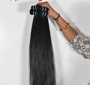 Extensiones de cabello humano de templo indio dibujado doble máquina sin procesar sedosa recta rizada de Color negro Natural 100% - Product Image 3