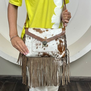 Sac à bandoulière en cuir véritable style occidental avec franges en fourrure de vache, nouveau sac à main bohème gypsy pour femmes, vente chaude - Product Image 1