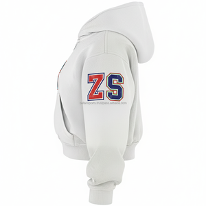 <b>Women</b> zipper <b>hoodie</b> premium fleece 320 GSM soft cotton polyester blend <b>white</b> color custom logo embroidery basics <b>hoodies</b> - Product Image 3