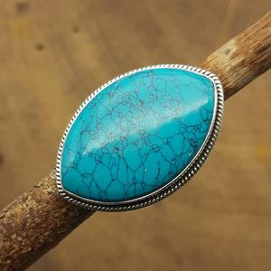 Howlite Turquoise Gemstone Magnifiquement Fabriqué En Argent Sterling 925 Artisan Fabriqué Marquise Forme Gemme Anneau Bohème Anneau - Product Image 1