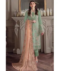 Moderne Modeontwerper Indian Pakistani Gazon Linnen Katoen Georgette Salwar Kameez Pak Indian Groothandelsprijs Jurk