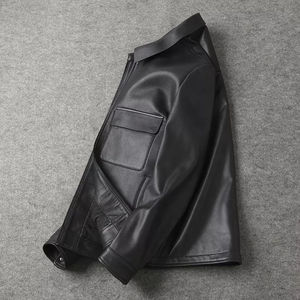 Veste en cuir vieilli de style tendance, veste en cuir d'agneau véritable pour hommes, vestes en cuir pour hommes - Product Image 5