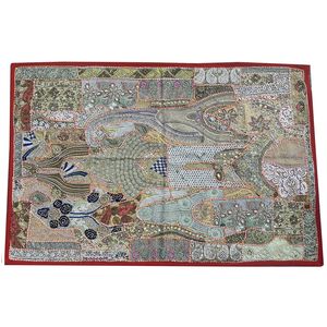 Broderie traditionnelle à la main, design de couleurs assorties, décoration de la maison, patchwork indien, vintage, tenture murale à vert permanent, stock fait à la main - Product Image 3