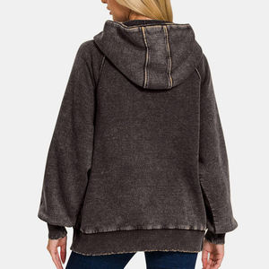 OEM/ODM Nouveau arrivé 100% Coton 400 GSM Lavage à l'acide Demi-fermeture éclair Vêtements décontractés pour femmes Sweats à capuche respirants et lourds pour femmes - Product Image 5