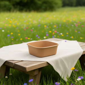 ชามกระดาษคราฟท์ทรงสี่เหลี่ยมขนาด 650 มล. (20 ออนซ์) พร้อมเคลือบ PE ดีไซน์เรียบง่ายสำหรับเสิร์ฟอาหารและใช้สำหรับซื้อกลับบ้าน - Product Image 3