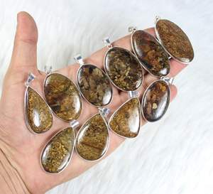 Seductor fabuloso collar con colgante de piedras preciosas de bronzita, bisel Chapado en plata con bucle de forma mixta, joyería para mujer, dijes encantadores - Product Image 3