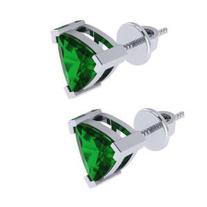 Pendientes de tuerca con gema de esmeralda talla trillón, piedra de nacimiento de mayo, chapados en oro blanco sobre plata de ley, 7.45mm, joyería fina, 2 unidades, 1.6g - Product Image 5