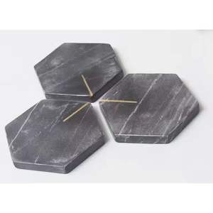 Bespoke Home Brass Inlay <b>Marble</b> <b>Coasters</b> Luxury Tea Cup Stone <b>Coaster</b> <b>Marble</b> Stone & Metal Inlay Cup <b>Coasters</b> Custom Size - Product Image 3