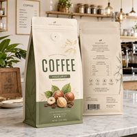 Sacs à café personnalisés imprimés avec valve, en aluminium, fermeture éclair latérale, fond plat, réutilisables, thermoscellés, pour grains de café