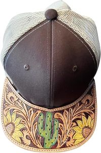 Gorra de cuero occidental con diseño de tallado intrincado Gorra de cuero de vaquero Sombrero de camionero de verano occidental Gorra de verano hecha a mano - Product Image 2