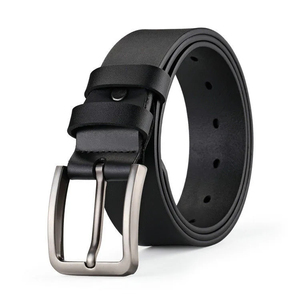 Cinturón Casual de Cuero Genuino para Hombre NWK INDUSTRY, Color Negro Sólido, Hebilla de Pin Rectangular Plateada, Duradero, 1.8cm x 105cm - Product Image 1