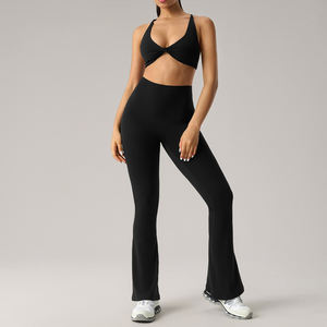 Ensemble de sport pour femmes, soutien-gorge de yoga taille haute, shorts, uni, à carreaux, haute élasticité, lifting des fesses, ensemble actif confortable, respirant, tendance, salle de sport - Product Image 2