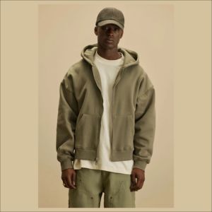 IOTA SPORTS sweats à capuche zippés 100% coton sweat à capuche zippé 500gsm surdimensionné épais polaire goutte épaule Boxy recadrée sweat à capuche zippé hommes - Product Image 3