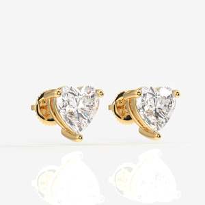 Boucles d'oreilles solitaires en or 18 carats avec diamant de laboratoire taille cœur - Product Image 2