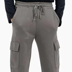 Pantalon Cargo Homme Vert en Toile à Jambes Larges en Éponge Décontracté Coupe Ample Taille Moyenne Motif Droit Léger Plat Direct - Product Image 2