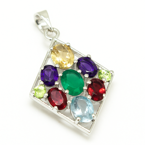 Pendentif en argent sterling plaqué rhodium avec pierres précieuses multiples - Bijoux minimalistes faits à la main - Product Image 3