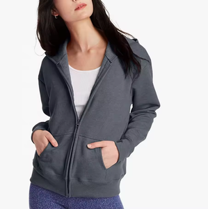 เสื้อฮู้ดกีฬาผ้าฟลีซเนื้อหนาผสมโพลีเอสเตอร์/คอตตอนสำหรับผู้หญิง สไตล์สตรีท แขนยาว สีพื้น มีทุกขนาด ปิดด้วยซิป - Product Image 5