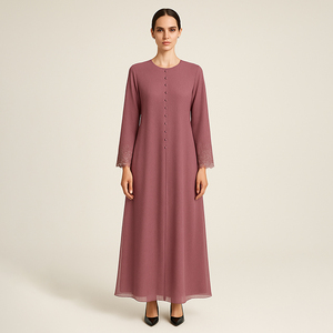 Vestido Abaya modesto para mujer, nueva colección, tela Georgette hecha a mano, estilo musulmán malasio elegante, poliéster de talla grande - Product Image 1