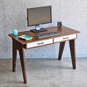 Acacia Wood A-shaped Leg Laptop <b>Desk</b> with 120x60cm Storage <b>Drawers</b> for Home Office - Product Image 2