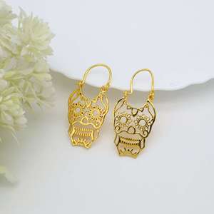 Pendientes de Aro de Calavera de Diablo a la Moda, Chapados en Oro 18K, de Latón, Estilo Gótico Punk, Venta al por Mayor para Mujer - Product Image 3