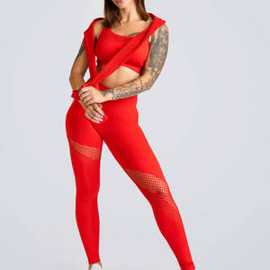 Premium Quality Custom Logo Women's Active Wear Solid <b>Pattern</b> 3-Piece Yoga Set Breathable High Elastic Waist Tops <b>Leggings</b> - Product Image 5