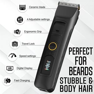 Kit para Recortar Barba Negra con Cuchilla Ajustable de Acero Inoxidable, Protectores de Longitud, Batería de 2500mAh e Interfaz Francesa para el Cuidado del Cabello - Product Image 5