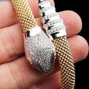 กำไลข้อมือรูปงู925เงินสเตอร์ลิงประดับลูกบาศก์เพทายสีเหลืองชุบทองปรับได้กำไลข้อมือเปิดได้ - Product Image 5