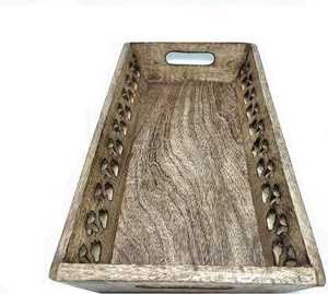 Plateau de service traditionnel indien en bois massif, fait main, luxueux, élégant, durable, respectueux de l'environnement, compatible lave-vaisselle, personnalisable pour les repas - Product Image 1