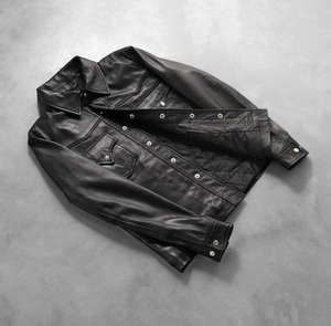 เสื้อเชิ้ตแขนยาวหนังแท้ลำลองทรงสลิมฟิตสำหรับผู้ชายดีไซน์กระดุมลายสัตว์สีดำทรงพอดีตัว - Product Image 5