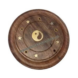 Porte-encens en bois écologique avec incrustation en laiton Yin Yang et étoile, idéal pour la méditation, le yoga et la décoration de la maison - Product Image 6