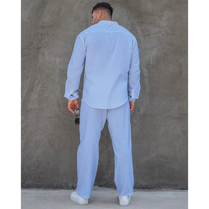 Trending Best Quality Outfits Long Sleeve Button Down Shirt Loose Pants 2 Piece <b>Set</b> Long Sleeve Yoga <b>Sets</b> Wholesale Men's <b>Sets</b> - Product Image 3