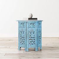 Tabouret en bois artisanal de style bohème traditionnel, tissé à la main, meuble polyvalent pour salon, chambre, ou table d'appoint pour la prière (Pooja)