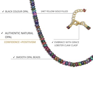 GOODSTONE Women's 925 Sterling Silver <b>Necklace</b> Yellow Gold & Black Opal Beaded 16 <b>Birthstone</b> Jewelry for Weddings Gold Plated - Product Image 4