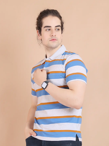 Camiseta de media manga Skystripe de la mejor calidad a rayas para cuello de Polo, ropa informal cómoda de algodón 100% para cada ocasión - Product Image 5