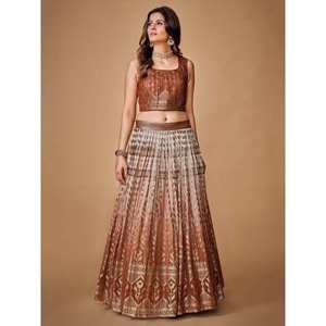 Increíble Lehenga Choli de Georgette con Lentejuelas Marrones para Bodas - Product Image 4
