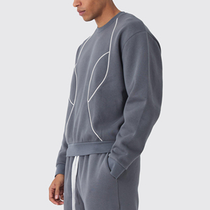 Logo brodé personnalisé col rond 100% coton French Terry basics sweat-shirt avec passepoil blanc tenue décontracté pull Hip Hop - Product Image 3