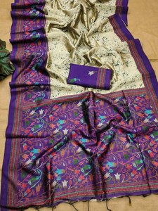 Meilleure vente 100% pur Tussar soie tissu fantaisie imprimé fleuri meilleure conception riche Pallu travail personnalisé confort auto-broderie Saree - Product Image 4