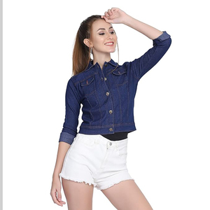 เสื้อแจ็กเก็ตยีนส์สีน้ำเงินเข้มของผู้หญิงใหม่แจ็คเก็ตยีนส์ใส่สบายเสื้อผ้าผู้หญิงแจ็คเก็ตลำลองสไตล์กางเกงขาสั้น - Product Image 5