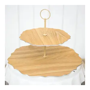 Antique Designing Wooden Cupcake Stand High Quality Handmade Look Dessert Holder 2 tier Cake Stand With Metal Handle