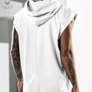 Camiseta sin mangas de talla grande para hombre, camiseta sin mangas cortada en blanco, Sudadera con capucha de Fitness para verano - Product Image 4