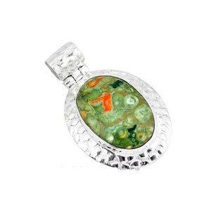 Colgante de jaspe de riolita de selva tropical de Plata de Ley 925, piedra preciosa Natural hecha a mano con ajuste de bisel, estilo bohemio Vintage - Product Image 1