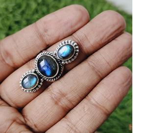 Triple Labradorite Gemstone <b>Ring</b> 925 Sterling <b>Silver</b> Handmade Boho Style Jewelry Big Size Blue Stone <b>Statement</b> <b>Ring</b> Elegant - Product Image 2