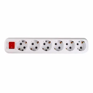 Extension Socket 6 Way With/Without Grounding EU Standard Without Cable With Button Power Strip Flame Resistant