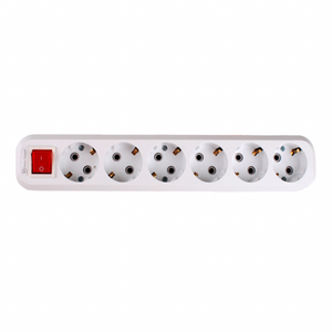 Enchufe de extensión blanco de 6 vías con conexión a tierra sin cable IP22 16A con tira de alimentación de botón resistente al fuego estándar UE/Reino Unido/EE. UU. ABS - Product Image 1
