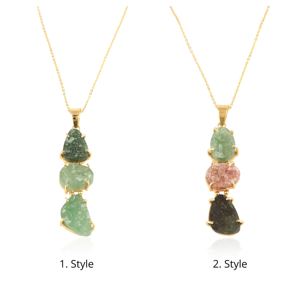 Collar con colgante de cuarzo verde fresa natural, cuarzo cereza y turmalina, estilo hip hop, chapado en oro de 18k. - Product Image 2