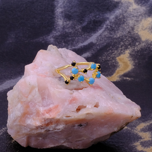 Anillos de piedra natal de hoja crepuscular de diseñador de turquesa y ónix, joyería única de piedras preciosas delicadas bohemias, anillo de diseño de horizonte místico - Product Image 3