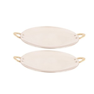 Plateau Tawa en cuivre en acier avec poignée en laiton idéal pour servir l'élégance rustique au design martelé pour votre table - Product Image 1