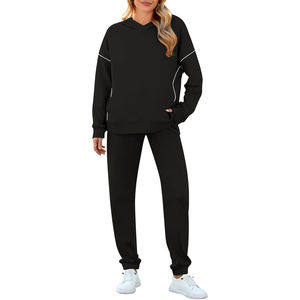 Customizable Women's Winter Streetwear Hooded Tracksuit Set Stylish Sportswear <b>Long</b> Sleeve Jacket <b>Matching</b> Pants for Sports - Product Image 1