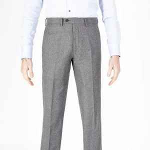 Pantalon habillé pour homme, coupe slim décontractée, respirant, écologique, 100% coton sergé, léger, design chiné, devant plat, taille mi-haute - Product Image 1